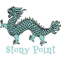 Stony Point's Logo with a light teal dragon